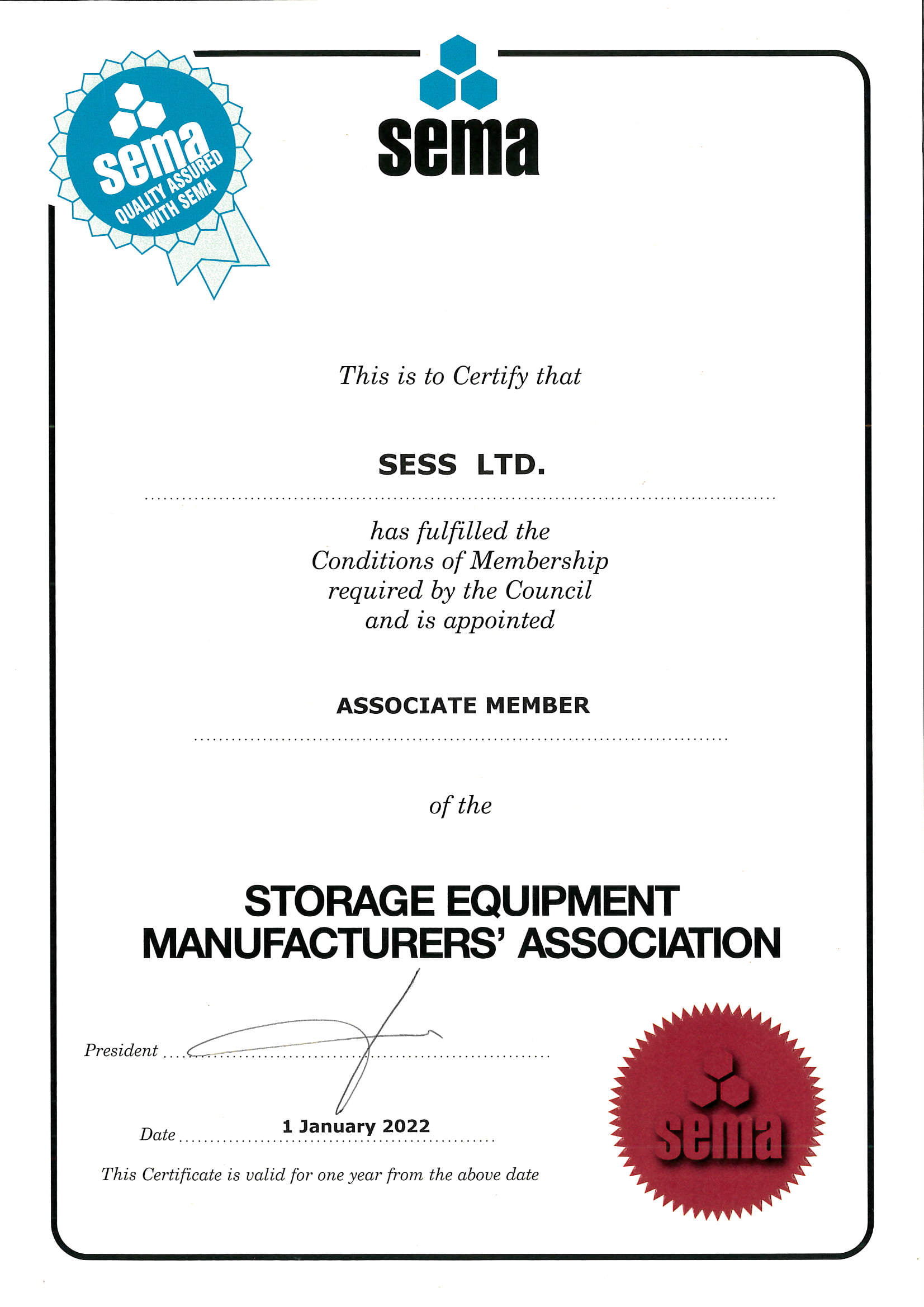 Accreditation Storage Equipment Safety Service Ltd